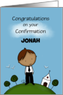 Customizable Name Confirmation for Jonah Young Man with Church card