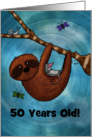 Humorous Customizable Happy 50th Birthday Sloth Hammock card