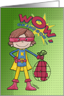 Customizable Initial K 4th Birthday for Grandson Superhero Comic Style card