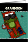 Customizable Hoppy Birthday for Grandson Frog on Pool Float card
