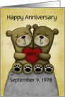 Customizable Happy Anniversary for Wife Bear Couple Hold Heart card