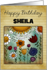 Customizable Happy Birthday for Sheila Smiling Flowers with Sunshine card