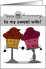 Customized Happy 10th Anniversary for Wife Cupcake Characters card