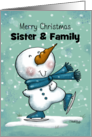 Customized Merry Christmas Sister Family Ice Skating Snowman card