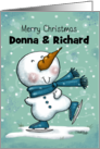 Customized Name Merry Christmas Donna Richard Ice Skating Snowman card