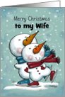 Customized Merry Christmas for Wife Ice Skating Snowman Couple card