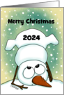 Customizable Year Merry Christmas for 2024 Topsy Turvy Snowman card