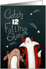 Customizable Age Happy 12th Birthday Fox Bunny Catch Falling Stars card