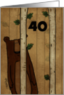 Customizable Age Happy 40th Birthday Bear Hides Behind Tree card