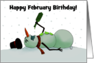 Customizable Happy February Birthday Margarita Snowman with Tequila card