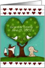 Customizable Date Happy Anniversary Fox Bunny at Green Heart Tree card