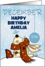 Customizable Happy December 17th Birthday Bunny and Snowflake card