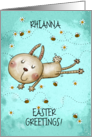 Customizable Name Happy Easter Rhianna Bunny Hop Bees and Daisies card