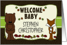 Congratulations Customizable Name Welcome Baby Bear and Fox card