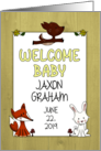 Customizable Name Congratulations Welcome Baby Deer Bunny and Fox card