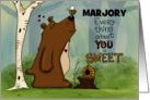 Customizable Name Happy Birthday Marjory Bear with Bee You Are Sweet card