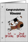 Personalized Congratulations on Graduating First Grade Dog with Cap card