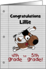 Personalized Congratulations on Graduating Fourth Grade Dog with Cap card