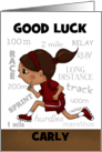 Good Luck Girl Track Runner Customizable Name Carly Brown Hair card
