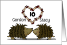 Happy 10th Anniversary Gordon Stacy Two Hedgehogs Apple Core Heart card