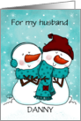Customizable Merry Christmas Husband Danny Snuggling Snow Couple card
