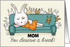 Customizable Happy Mother’s Day for Mom, Bunny Naps on Couch w/ Kids card