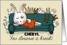 Customized Mother’s Day for Wife Cheryl Bunny Naps on Couch with Kids card