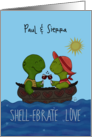 Customized Names Anniversary for Paul and Sierra Turtles in Shell Boat card