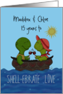 Customized 15th Anniversary for Maddox and Chloe Turtles in Shell Boat card