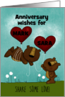 Customized Names Happy Anniversary for Mark Sara Bears with Balloons card