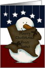 Merry Christmas from Texas Snowman Holding Texas Shape card