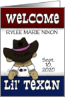 Congrats Lil’ Texan Custom Name New Baby Cowgirl Hat on Baby Girl card