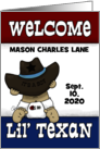 Congrats Lil’ Texan New Baby Custom Name Cowboy Hat on Baby Boy card