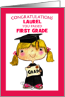 Graduate First Grade Blond Girl Customized Name Laurel card
