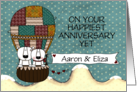 Happy Anniversary Aaron and Eliza Polar Bears Hot Air Balloon Ride card