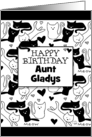 Happy Birthday Aunt Gladys Black and White Kitty Galore Pattern card