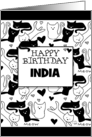 Happy Birthday India Black and White Kitty Galore Pattern card