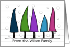 Customized Christmas From Our Family Wilson Colorful Pine Trees card