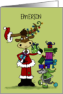 Customizable Merry Christmas Emerson Longhorn Santa and Armadillo Elf card