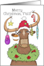 Merry Christmas Y’all Longhorn with Decorated Horns card