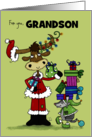 Customizable Merry Christmas for Grandson Longhorn Santa Armadillo Elf card