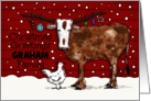 Merry Christmas to Graham Family Longhorn and Chicken Hornaments Custom Name card