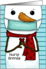 Custom Merry Christmas Nurse Brenda Snowman in Face Mask card
