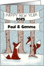 Customizable Year Name Happy New Year 2024 Fox Hide and Seek card