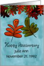 Custom Happy Anniversary for Spouse with Date Fall Leaf Characters for Julie Ann card