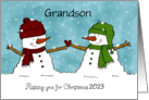 Customizable Missing You Christmas 2023 for Grandson Snowmen Heart card