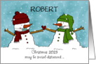 Customizable COVID19 Christmas 2023 Social Distance Snowmen for Robert card