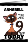 Customizable Name Happy 9th Birthday for Annabell Siamese Cat Tail card