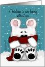 Merry Christmas to Daughter Polar Bear in Red Scarf Lonely Without You card