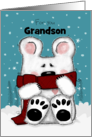 Customized Merry Christmas to Grandson Polar Bear in Red Scarf card